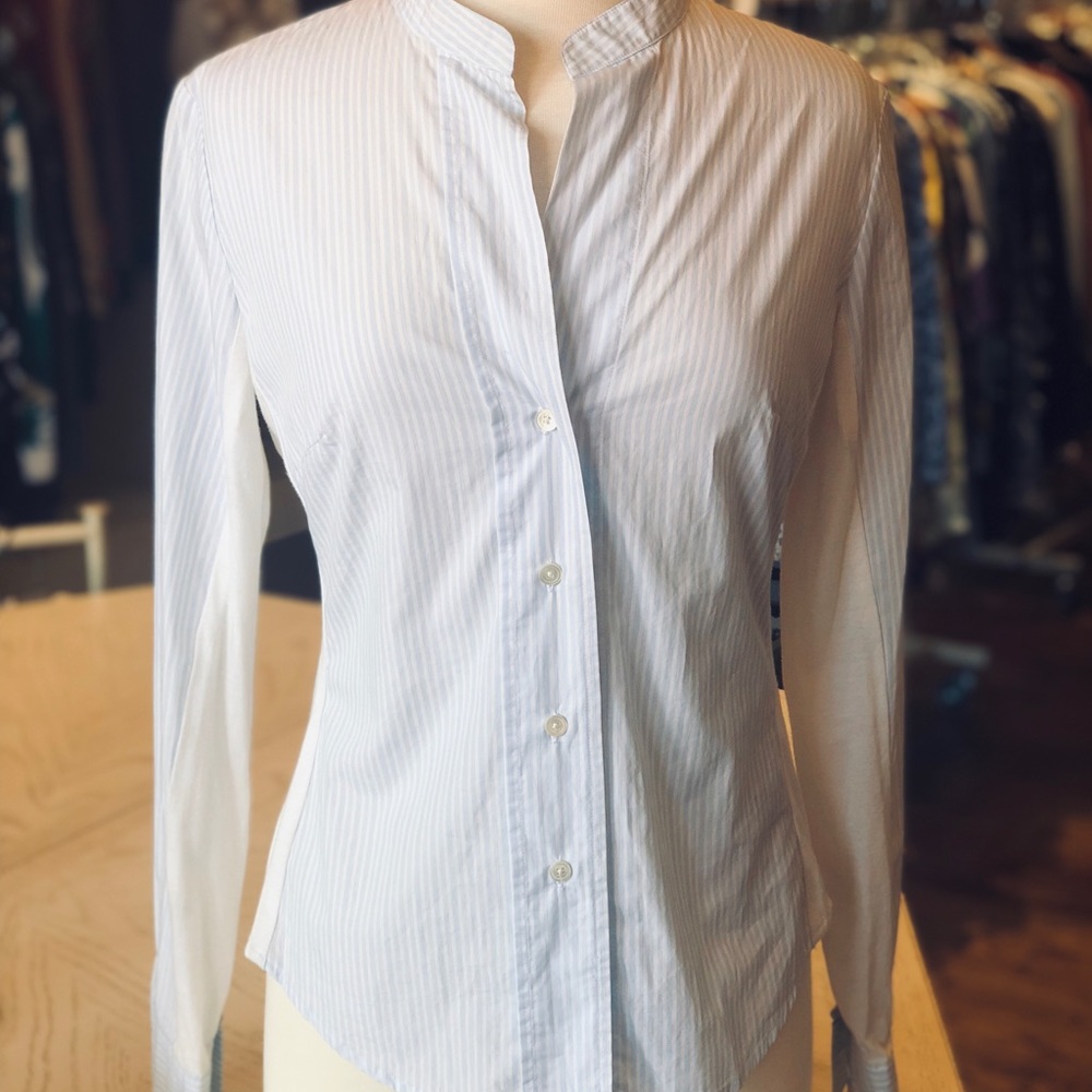 JAMES PERSE Blue Pinstripe Button Down Blouse 2